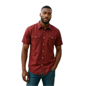 Wrangler Men's Large All Cotton Button Down Shirt 2 Pockets Burgundy